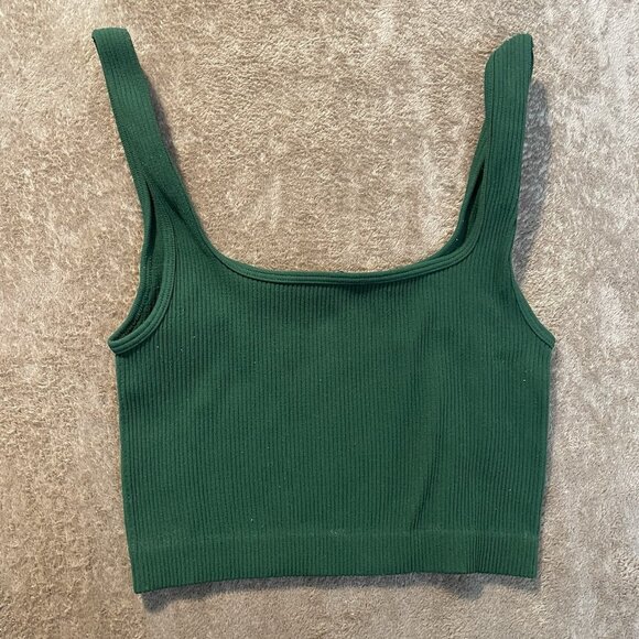 Zara Crop Top Womens XS Emerald Green Ribbed Tank Short Sleeveless Stretch - Picture 1 of 5